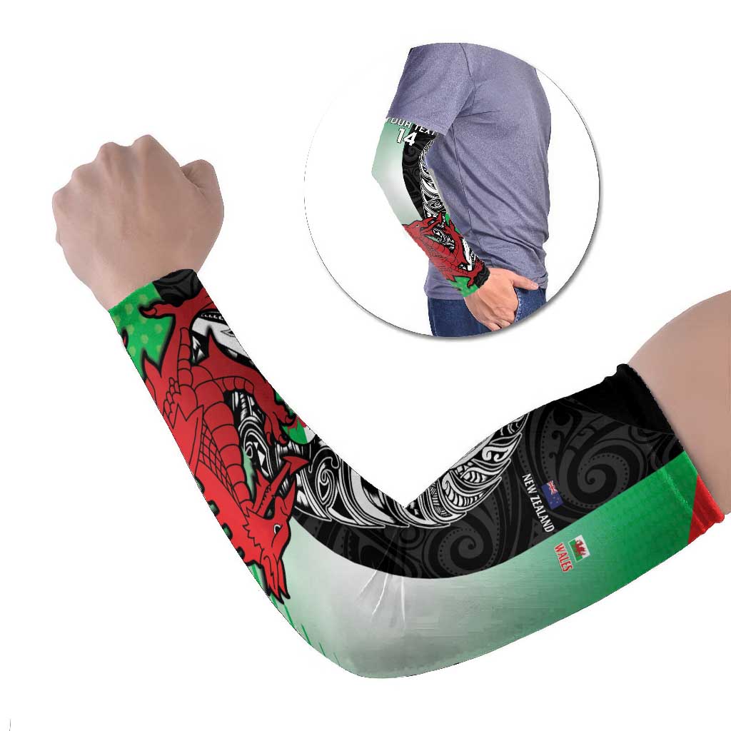 New Zealand and Wales Rugby Custom Arm Sleeves Aotearoa All Black Combine Welsh Dragon - Polynesian Pride