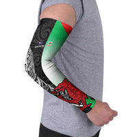 New Zealand and Wales Rugby Custom Arm Sleeves Aotearoa All Black Combine Welsh Dragon - Polynesian Pride