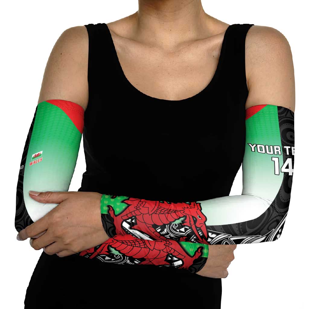 New Zealand and Wales Rugby Custom Arm Sleeves Aotearoa All Black Combine Welsh Dragon - Polynesian Pride