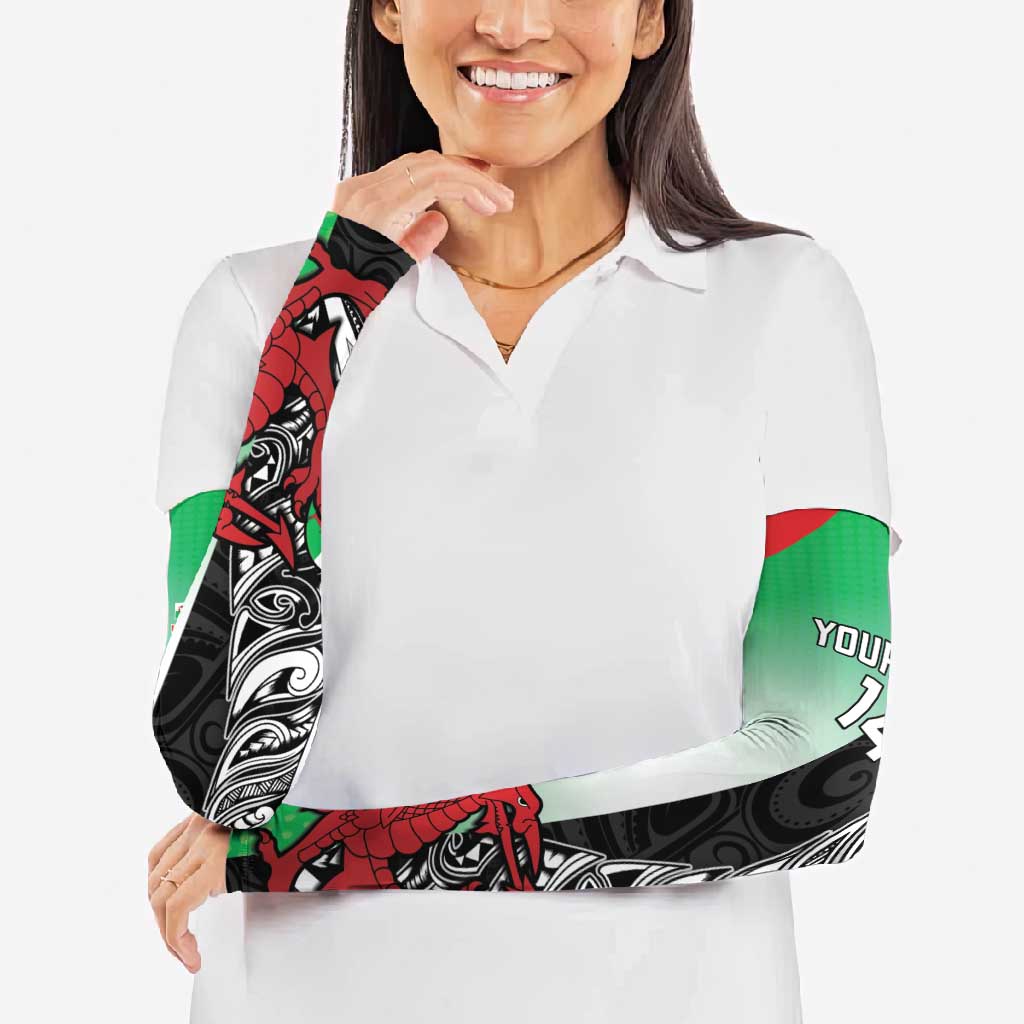 New Zealand and Wales Rugby Custom Arm Sleeves Aotearoa All Black Combine Welsh Dragon - Polynesian Pride
