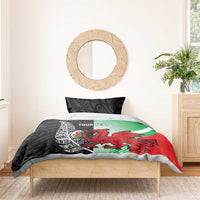 New Zealand and Wales Rugby Custom Bedding Set Aotearoa All Black Combine Welsh Dragon - Polynesian Pride