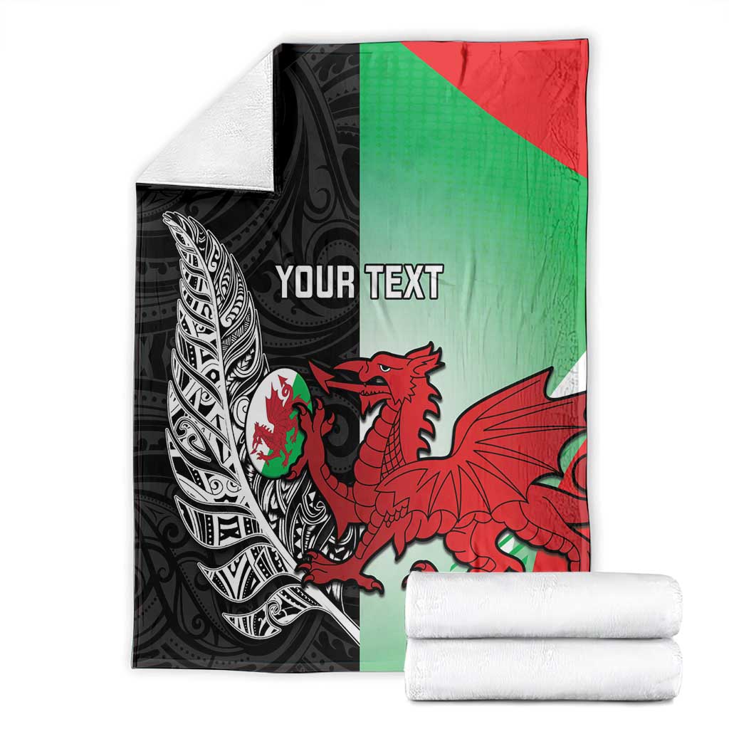 New Zealand and Wales Rugby Custom Blanket Aotearoa All Black Combine Welsh Dragon - Polynesian Pride