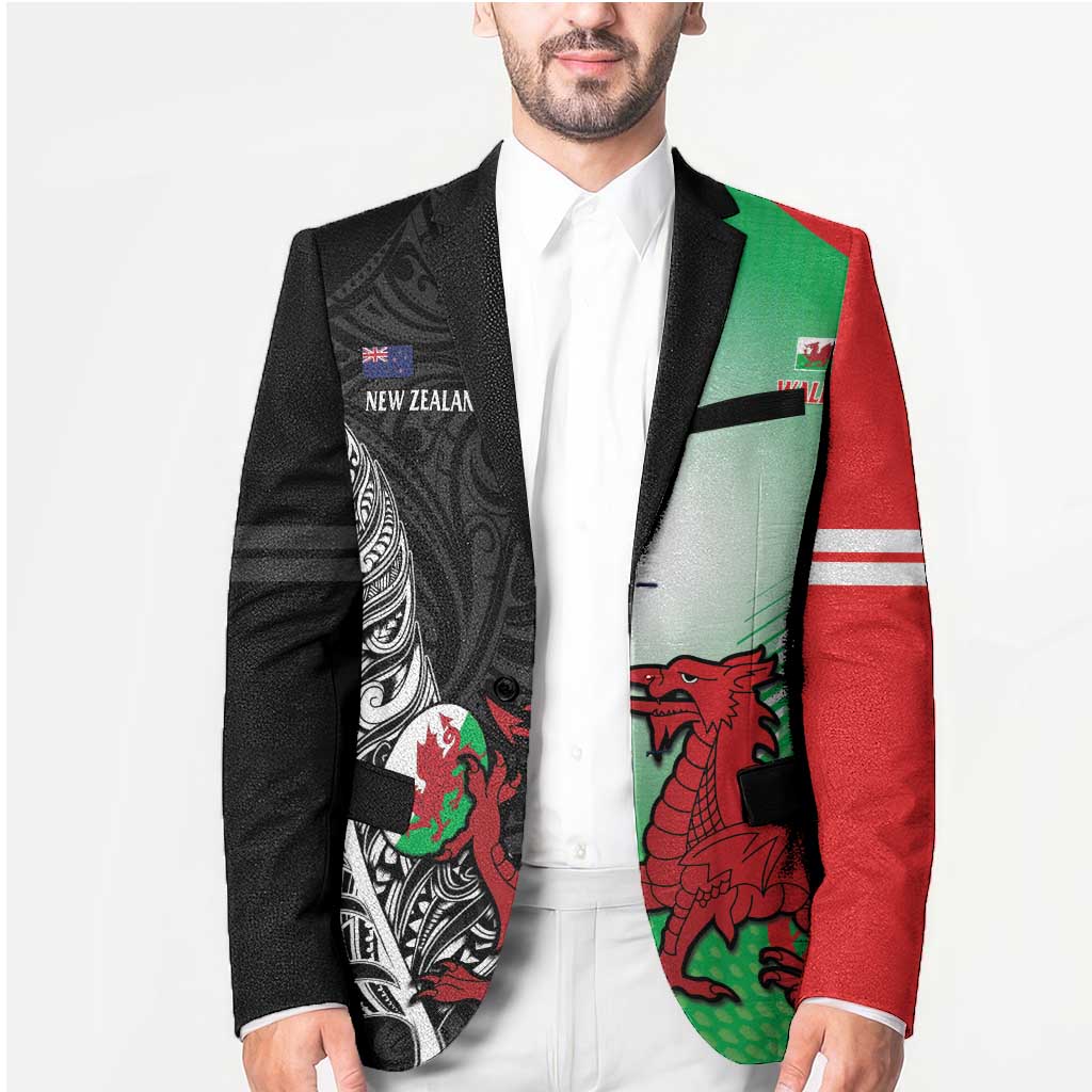 New Zealand and Wales Rugby Custom Blazer Aotearoa All Black Combine Welsh Dragon - Polynesian Pride