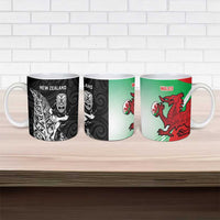 New Zealand and Wales Rugby Custom Ceramic Mug Aotearoa All Black Combine Welsh Dragon - Polynesian Pride