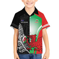 New Zealand and Wales Rugby Custom Family Matching Off Shoulder Maxi Dress and Hawaiian Shirt Aotearoa All Black Combine Welsh Dragon - Polynesian Pride
