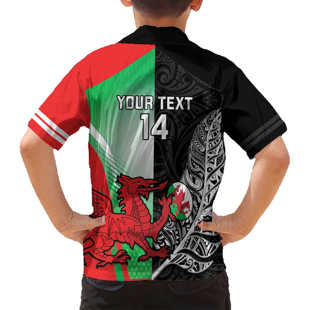 New Zealand and Wales Rugby Custom Family Matching Puletasi and Hawaiian Shirt Aotearoa All Black Combine Welsh Dragon - Polynesian Pride