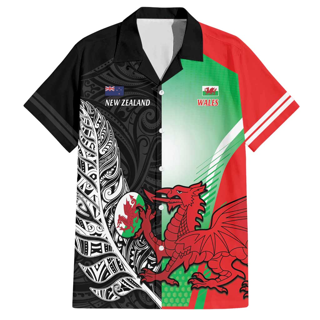 New Zealand and Wales Rugby Custom Family Matching Short Sleeve Bodycon Dress and Hawaiian Shirt Aotearoa All Black Combine Welsh Dragon - Polynesian Pride
