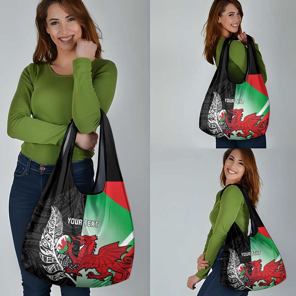 New Zealand and Wales Rugby Custom Grocery Bag Aotearoa All Black Combine Welsh Dragon - Polynesian Pride