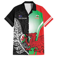New Zealand and Wales Rugby Custom Hawaiian Shirt Aotearoa All Black Combine Welsh Dragon - Polynesian Pride