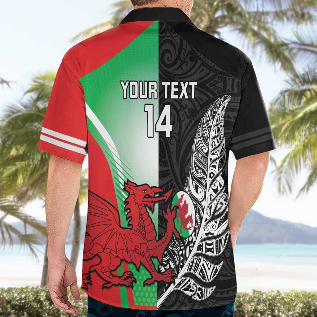 New Zealand and Wales Rugby Custom Hawaiian Shirt Aotearoa All Black Combine Welsh Dragon - Polynesian Pride