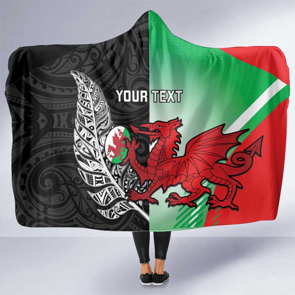 New Zealand and Wales Rugby Custom Hooded Blanket Aotearoa All Black Combine Welsh Dragon - Polynesian Pride