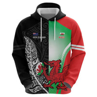New Zealand and Wales Rugby Custom Hoodie Aotearoa All Black Combine Welsh Dragon - Polynesian Pride
