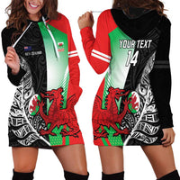 New Zealand and Wales Rugby Custom Hoodie Dress Aotearoa All Black Combine Welsh Dragon - Polynesian Pride