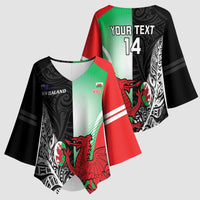 New Zealand and Wales Rugby Custom Kimono Sleeve Blouse Aotearoa All Black Combine Welsh Dragon - Polynesian Pride