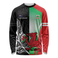 New Zealand and Wales Rugby Custom Long Sleeve Shirt Aotearoa All Black Combine Welsh Dragon - Polynesian Pride