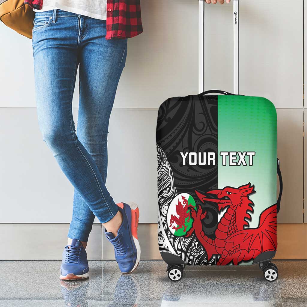 New Zealand and Wales Rugby Custom Luggage Cover Aotearoa All Black Combine Welsh Dragon - Polynesian Pride
