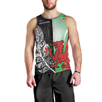 New Zealand and Wales Rugby Custom Men Tank Top Aotearoa All Black Combine Welsh Dragon - Polynesian Pride