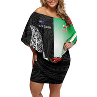 New Zealand and Wales Rugby Custom Off Shoulder Short Dress Aotearoa All Black Combine Welsh Dragon - Polynesian Pride