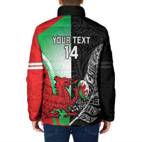New Zealand and Wales Rugby Custom Padded Jacket Aotearoa All Black Combine Welsh Dragon - Polynesian Pride