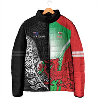 New Zealand and Wales Rugby Custom Padded Jacket Aotearoa All Black Combine Welsh Dragon - Polynesian Pride