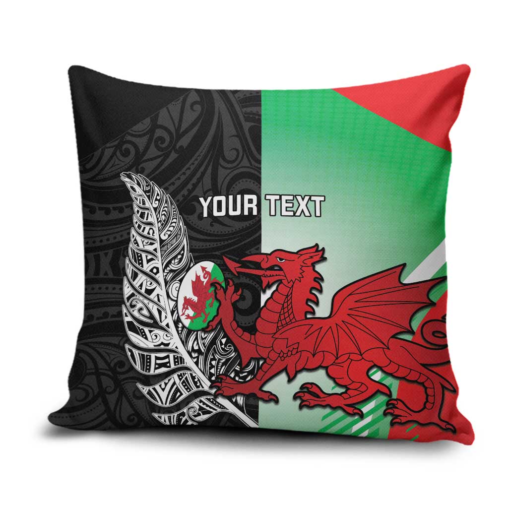 New Zealand and Wales Rugby Custom Pillow Cover Aotearoa All Black Combine Welsh Dragon - Polynesian Pride