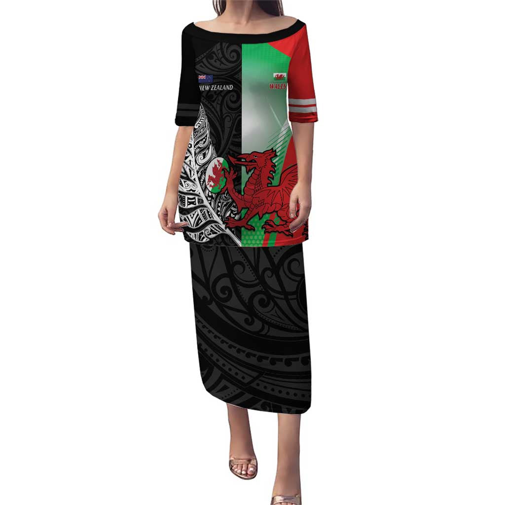 New Zealand and Wales Rugby Custom Puletasi Aotearoa All Black Combine Welsh Dragon - Polynesian Pride