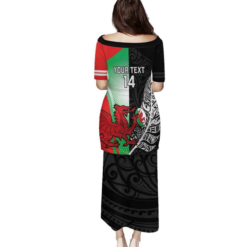 New Zealand and Wales Rugby Custom Puletasi Aotearoa All Black Combine Welsh Dragon - Polynesian Pride