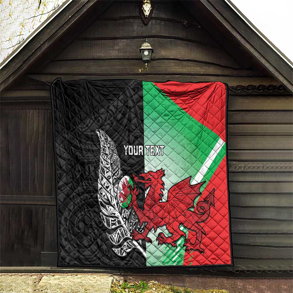New Zealand and Wales Rugby Custom Quilt Aotearoa All Black Combine Welsh Dragon - Polynesian Pride