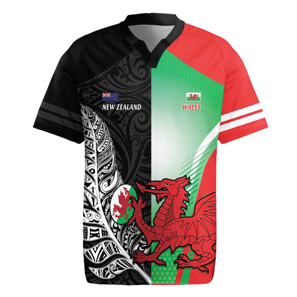 New Zealand and Wales Rugby Custom Rugby Jersey Aotearoa All Black Combine Welsh Dragon - Polynesian Pride