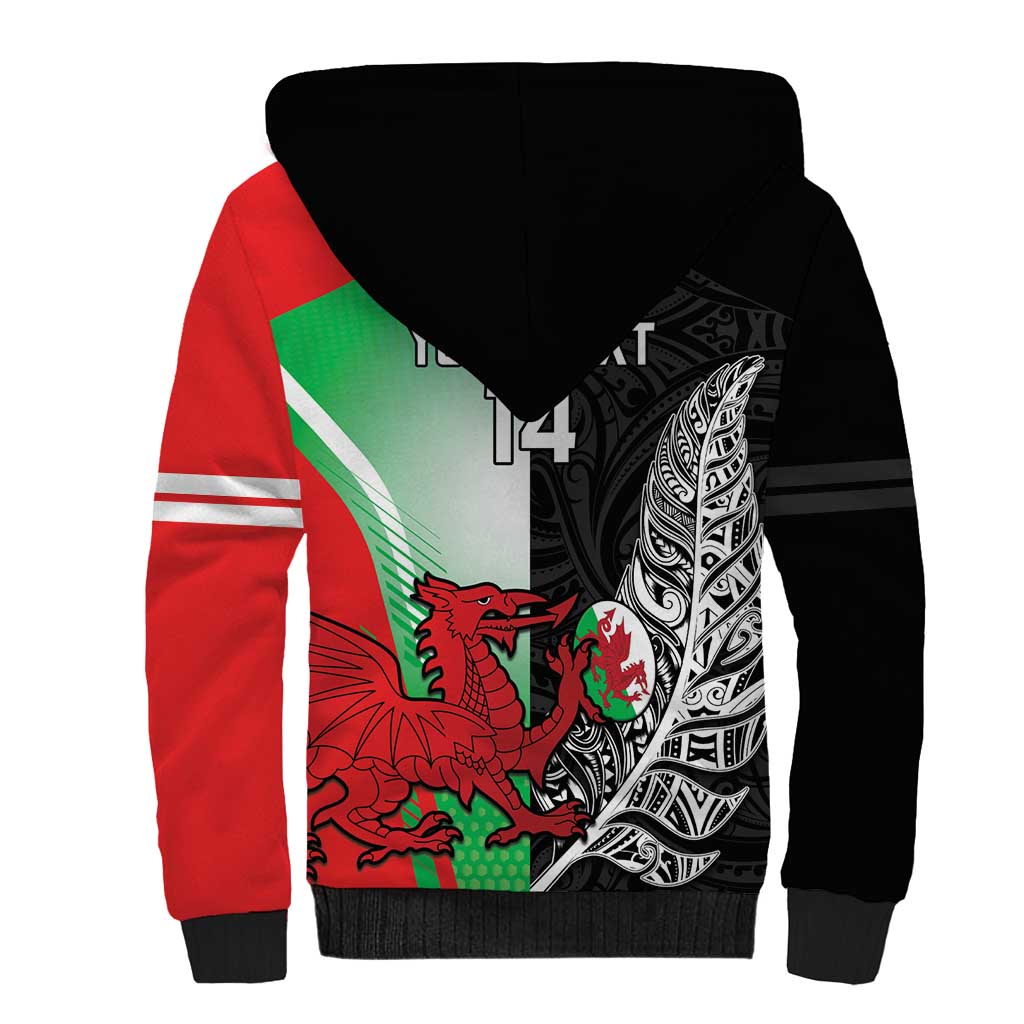 New Zealand and Wales Rugby Custom Sherpa Hoodie Aotearoa All Black Combine Welsh Dragon - Polynesian Pride