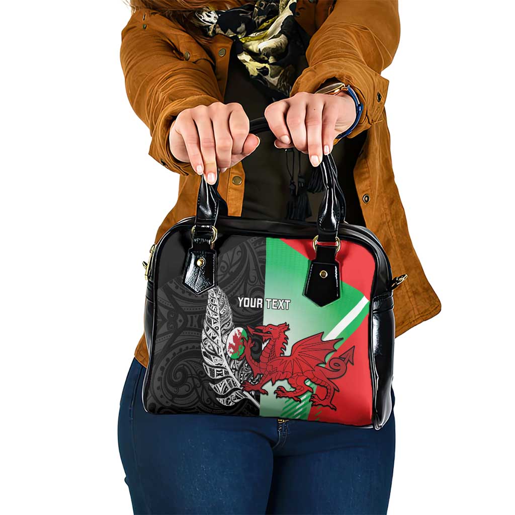 New Zealand and Wales Rugby Custom Shoulder Handbag Aotearoa All Black Combine Welsh Dragon - Polynesian Pride