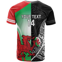 New Zealand and Wales Rugby Custom T Shirt Aotearoa All Black Combine Welsh Dragon - Polynesian Pride