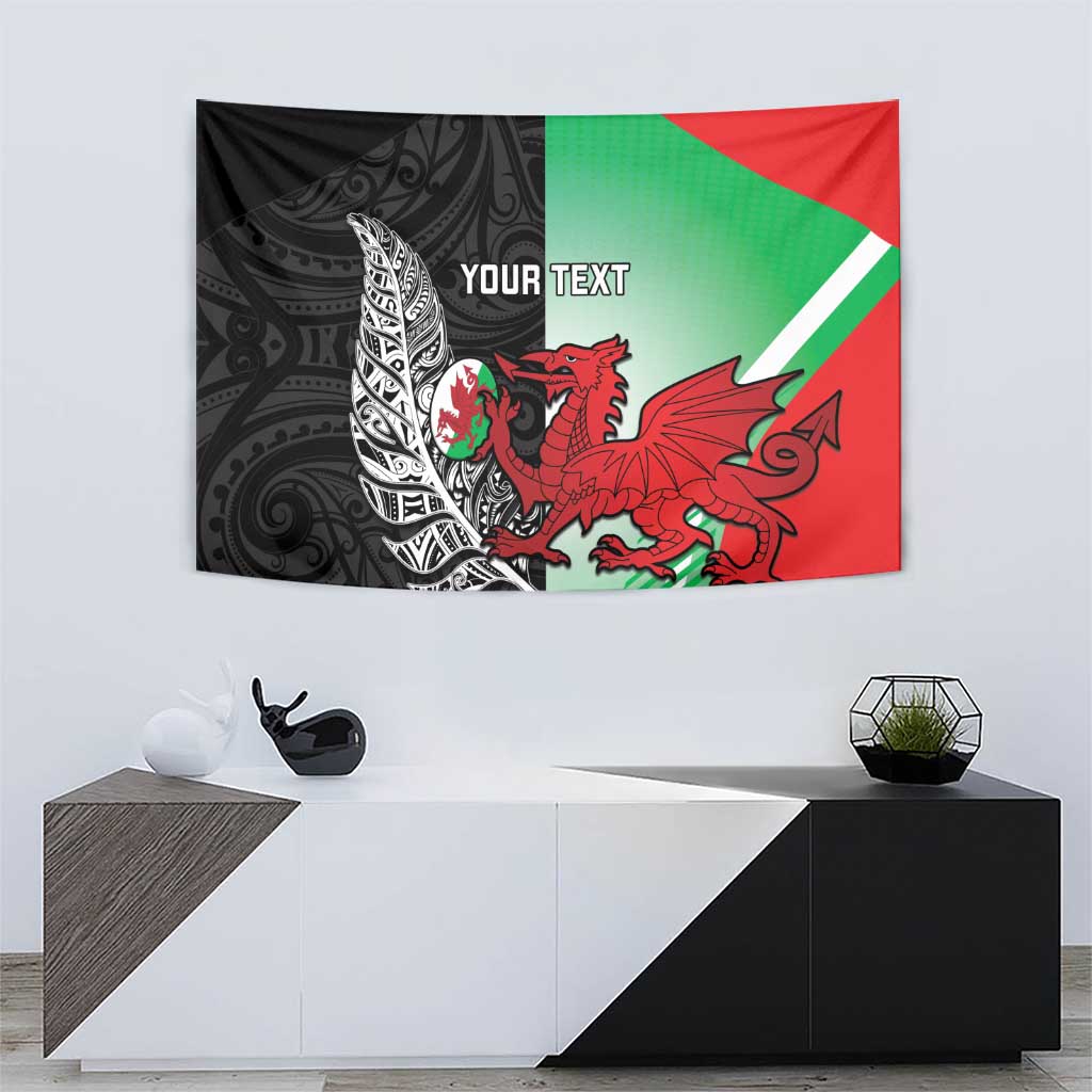 New Zealand and Wales Rugby Custom Tapestry Aotearoa All Black Combine Welsh Dragon - Polynesian Pride
