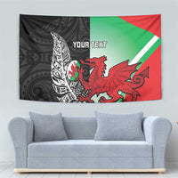 New Zealand and Wales Rugby Custom Tapestry Aotearoa All Black Combine Welsh Dragon - Polynesian Pride