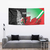New Zealand and Wales Rugby Custom Tapestry Aotearoa All Black Combine Welsh Dragon - Polynesian Pride