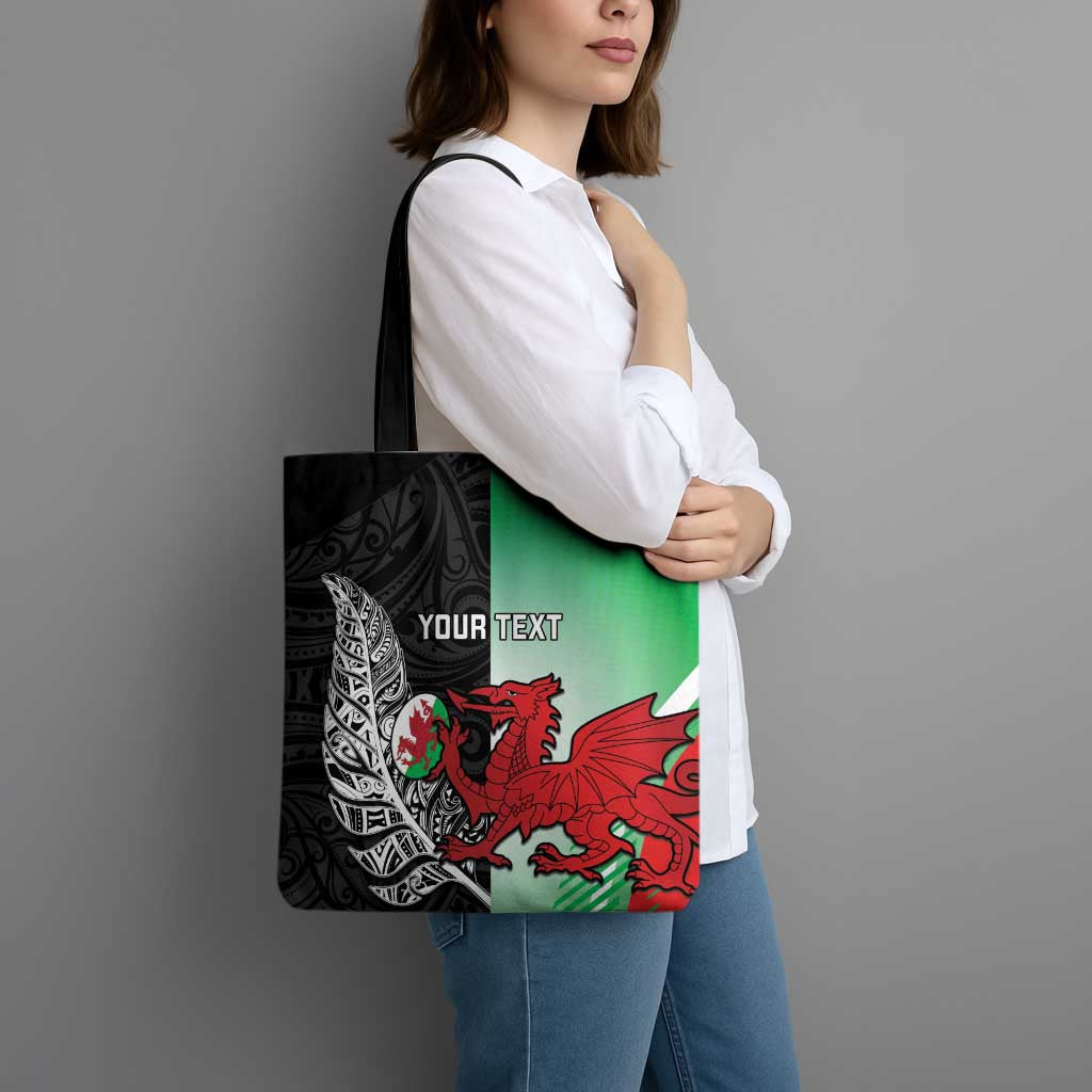 New Zealand and Wales Rugby Custom Tote Bag Aotearoa All Black Combine Welsh Dragon - Polynesian Pride