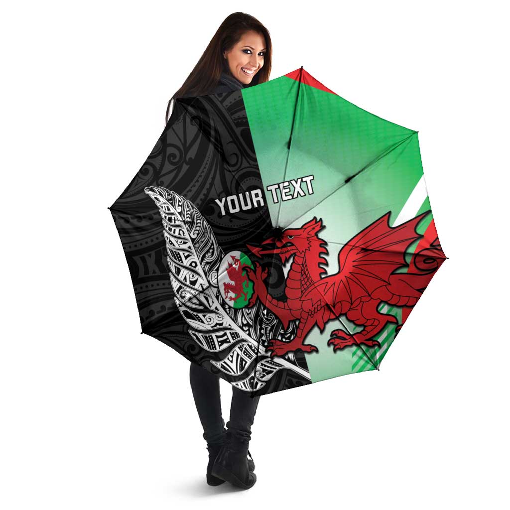 New Zealand and Wales Rugby Custom Umbrella Aotearoa All Black Combine Welsh Dragon - Polynesian Pride