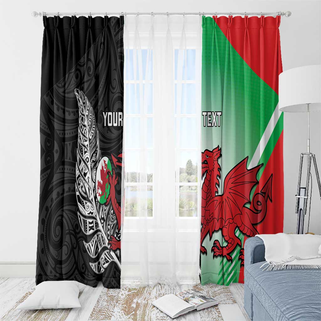 New Zealand and Wales Rugby Custom Window Curtain Aotearoa All Black Combine Welsh Dragon - Polynesian Pride
