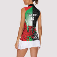 New Zealand and Wales Rugby Custom Women Sleeveless Polo Shirt Aotearoa All Black Combine Welsh Dragon - Polynesian Pride