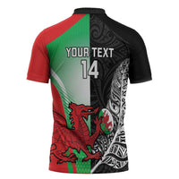 New Zealand and Wales Rugby Custom Zipper Polo Shirt Aotearoa All Black Combine Welsh Dragon - Polynesian Pride