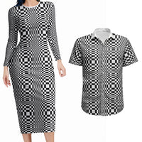 Black White Filipino Binakol Motifs Couples Matching Long Sleeve Bodycon Dress and Hawaiian Shirt Mabuhay Philippines Festival Kusikus Pattern LT14 Black - Polynesian Pride