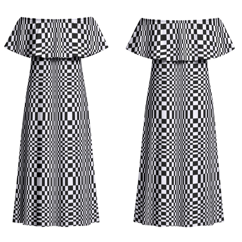 Black White Filipino Binakol Motifs Couples Matching Off Shoulder Maxi Dress and Long Sleeve Button Shirt Mabuhay Philippines Festival Kusikus Pattern LT14 - Polynesian Pride