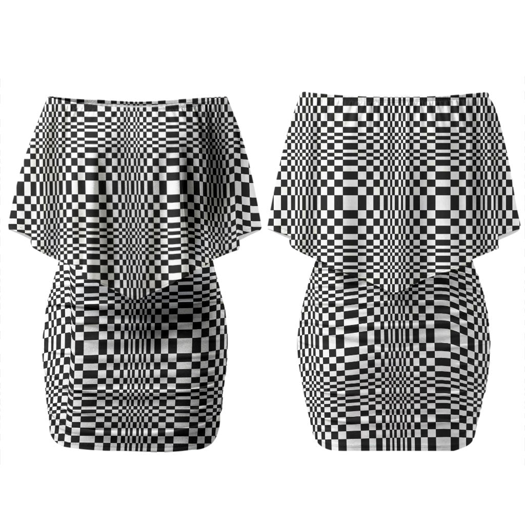 Black White Filipino Binakol Motifs Couples Matching Off Shoulder Short Dress and Long Sleeve Button Shirt Mabuhay Philippines Festival Kusikus Pattern LT14 - Polynesian Pride