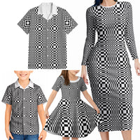Black White Filipino Binakol Motifs Family Matching Long Sleeve Bodycon Dress and Hawaiian Shirt Mabuhay Philippines Festival Kusikus Pattern LT14 - Polynesian Pride