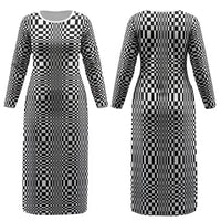 Black White Filipino Binakol Motifs Family Matching Long Sleeve Bodycon Dress and Hawaiian Shirt Mabuhay Philippines Festival Kusikus Pattern LT14 Mom's Dress Black - Polynesian Pride