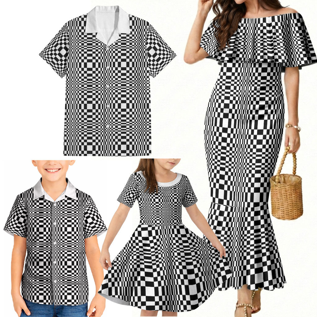 Black White Filipino Binakol Motifs Family Matching Mermaid Dress and Hawaiian Shirt Mabuhay Philippines Festival Kusikus Pattern LT14 - Polynesian Pride