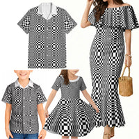 Black White Filipino Binakol Motifs Family Matching Mermaid Dress and Hawaiian Shirt Mabuhay Philippines Festival Kusikus Pattern LT14 - Polynesian Pride