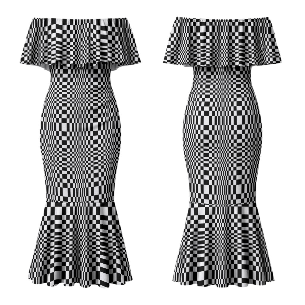 Black White Filipino Binakol Motifs Family Matching Mermaid Dress and Hawaiian Shirt Mabuhay Philippines Festival Kusikus Pattern LT14 Mom's Dress Black - Polynesian Pride
