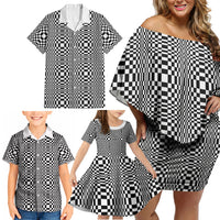 Black White Filipino Binakol Motifs Family Matching Off Shoulder Short Dress and Hawaiian Shirt Mabuhay Philippines Festival Kusikus Pattern LT14 - Polynesian Pride