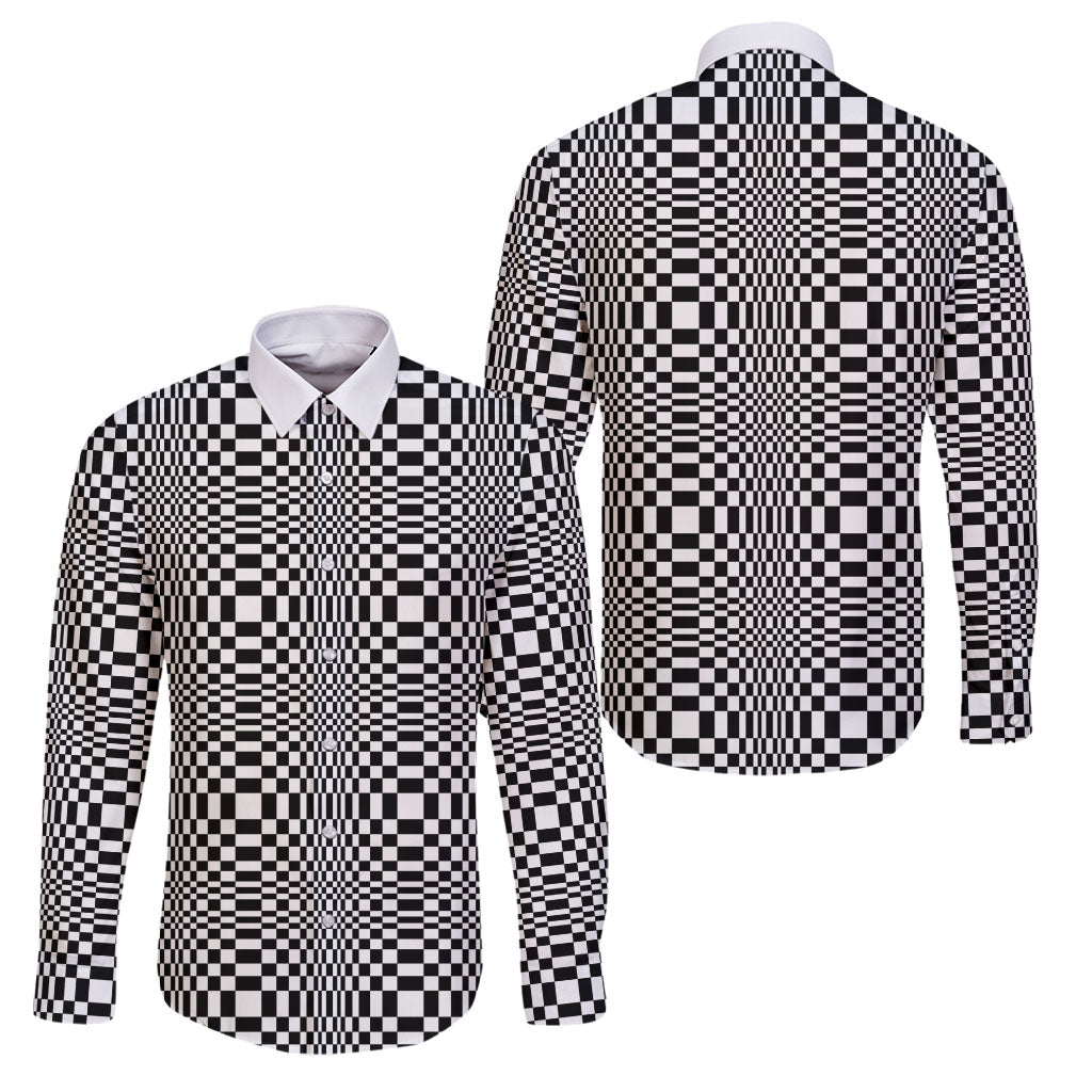 Black White Filipino Binakol Motifs Family Matching Off Shoulder Short Dress and Hawaiian Shirt Mabuhay Philippines Festival Kusikus Pattern LT14 Dad's Shirt - Long Sleeve Black - Polynesian Pride